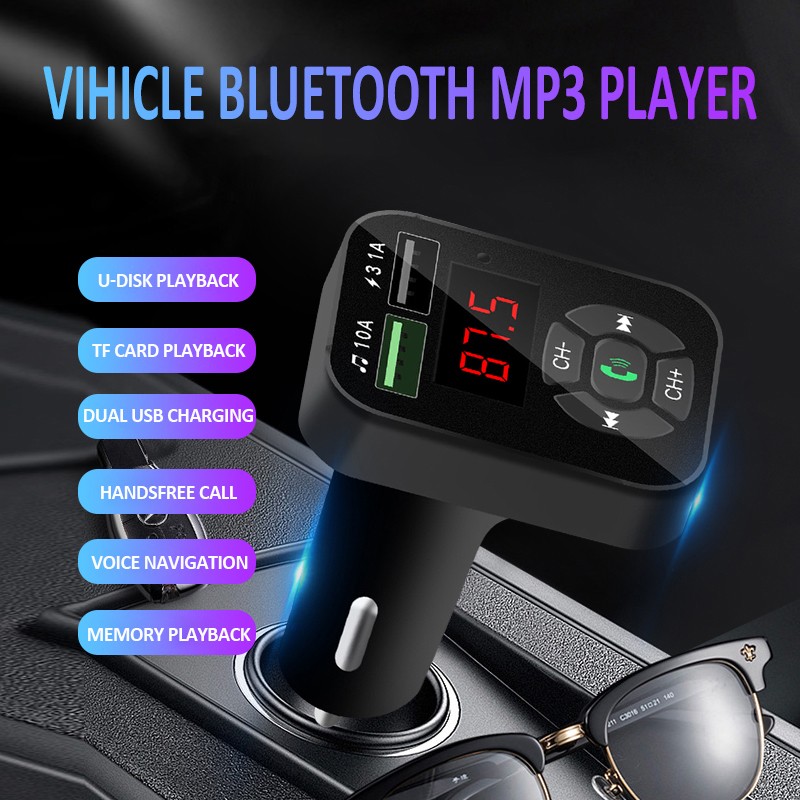 Máy Nghe Nhạc Mp3 Kết Nối Bluetooth Tích Hợp Đài Fm / Đọc Thẻ Nhớ Tf Hai Cổng Usb Cho Xe Hơi