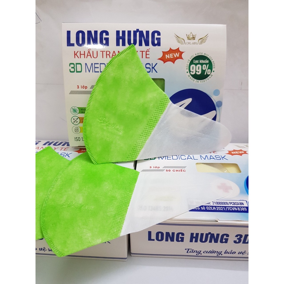 Hộp 50 chiếc khẩu trang 3D mask màu xanh lá