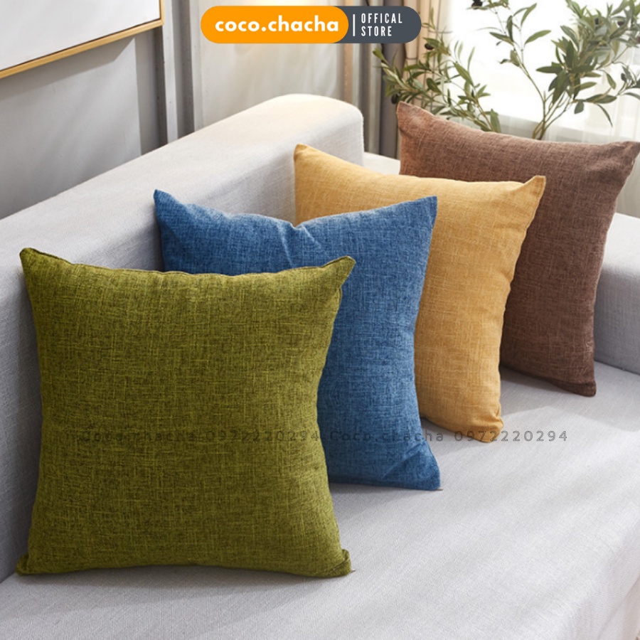 Dòng đơn sắc tối giản - Gối tựa lưng, gối sofa vuông vải gai trang trí, bền màu tới 5 năm minimalist 2 mặt | BigBuy360 - bigbuy360.vn