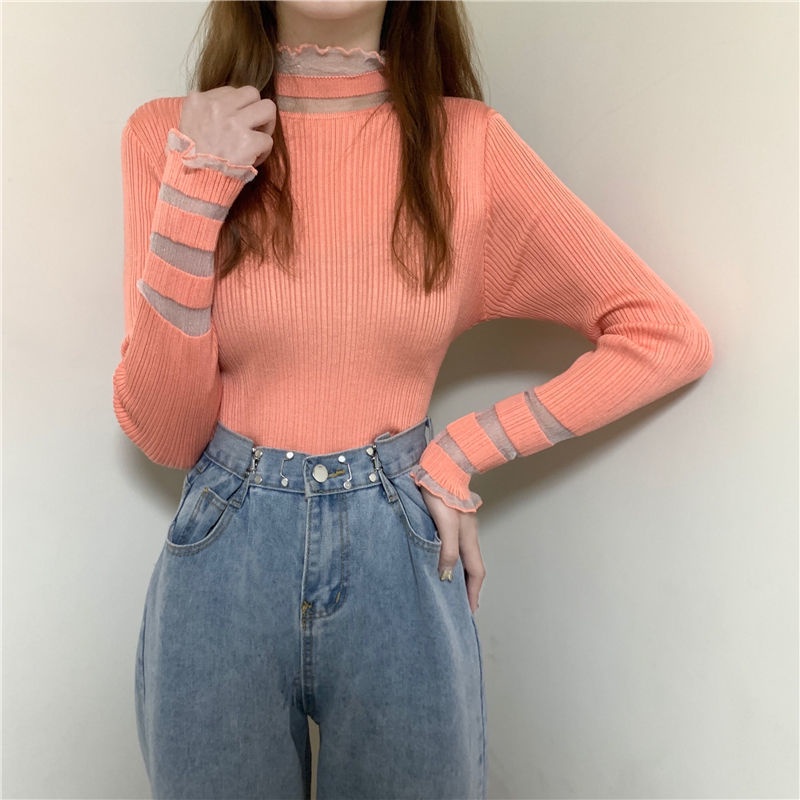 Áo Sweater tay dài phối lưới thời trang thu đông | BigBuy360 - bigbuy360.vn