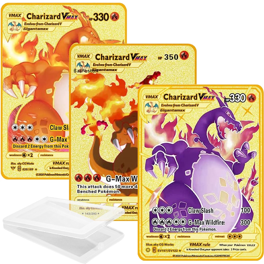 Thẻ Kim Loại Mạ Vàng Charizard Vmax Charizard Vmax DX GX ♨Nóng Bỏng