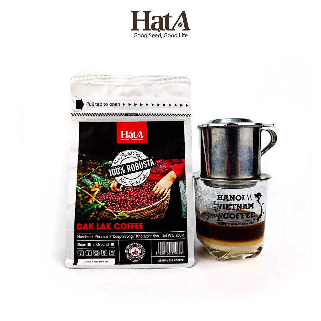 Cà Phê Rang Xay - Nguyên Chất -  Mộc Đắc Lắc Hạt A Cafe 100% hạt Robusta hương vị đậm đà 200gr - Tặng Phin Free