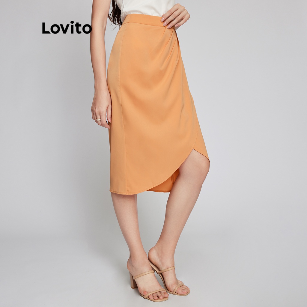 Chân váy Lovito màu trơn tôn dáng phong cách thanh lịch L26LD087 (màu khaki)