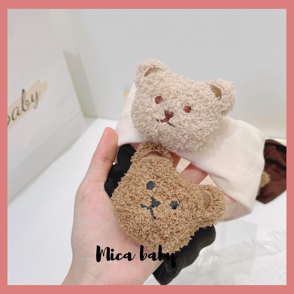 Băng đô đính gấu bông xù vải thun bản to dễ thương cho bé BD64 Mica Baby