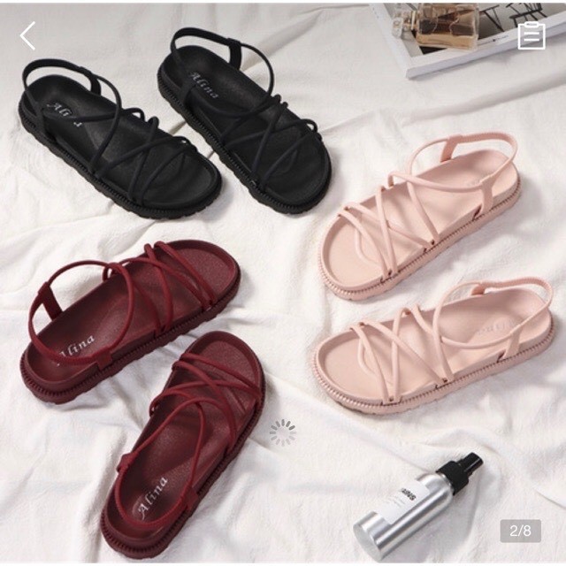 Sandal nữ đi biển quai đan chéo 3 màu Đen -Kem - Đỏ