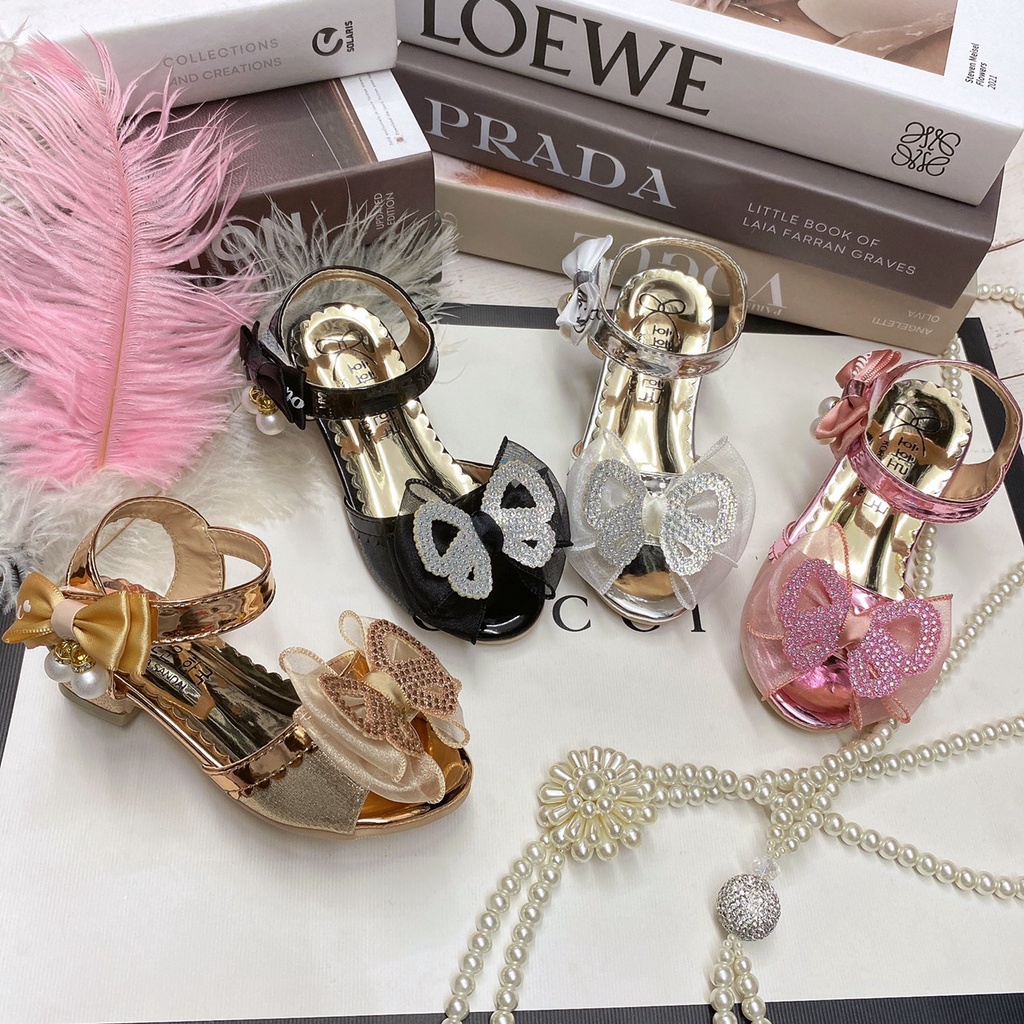 [Cực Chất] Sandal gót cao NƠ BƯỚM Kín Gót chân CHO BÉ GÁI SIZE 25-34