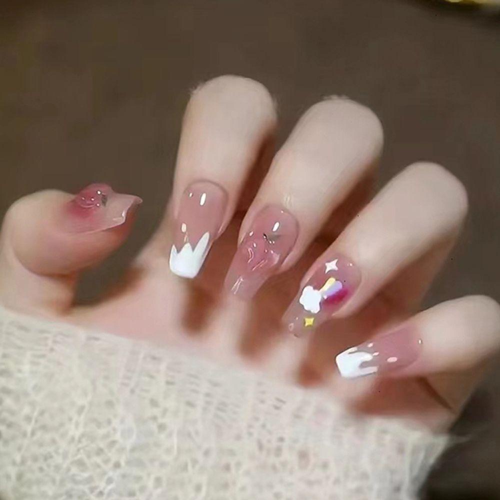 Bộ 24 Móng Tay Giả Dạng Nhấn|Bộ Móng Tay Giả Màu Đen Hình Hoa Bướm Xinh Xắn