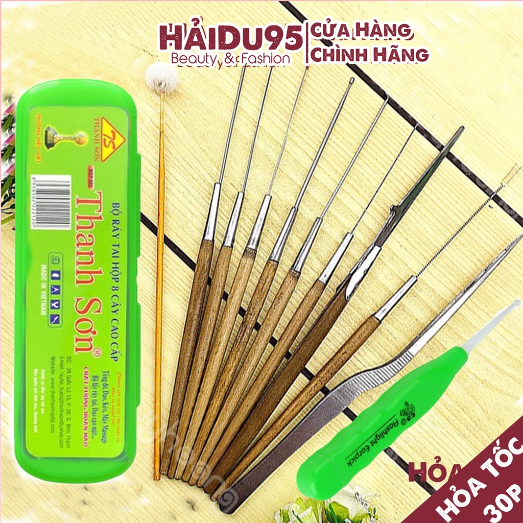 Bộ Dụng Cụ Lấy Ráy Tai 10 Món INOX 304 Cán Gỗ Thông Cao Cấp