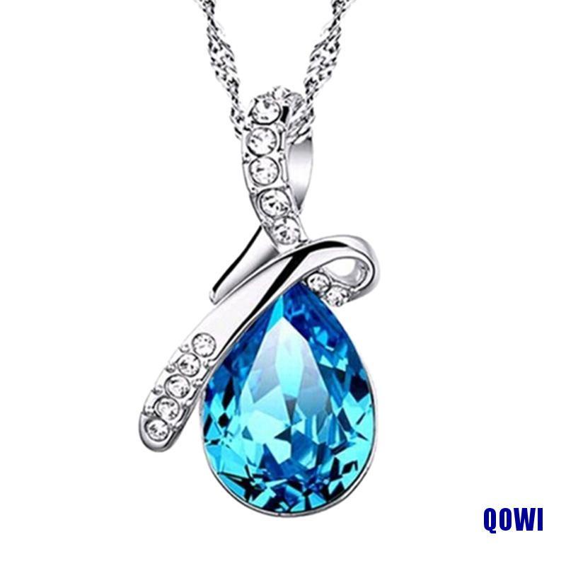 Vòng cổ Mặt Hình Giọt Nước Đính Đá Zircon Màu Xanh Dương Thời Trang