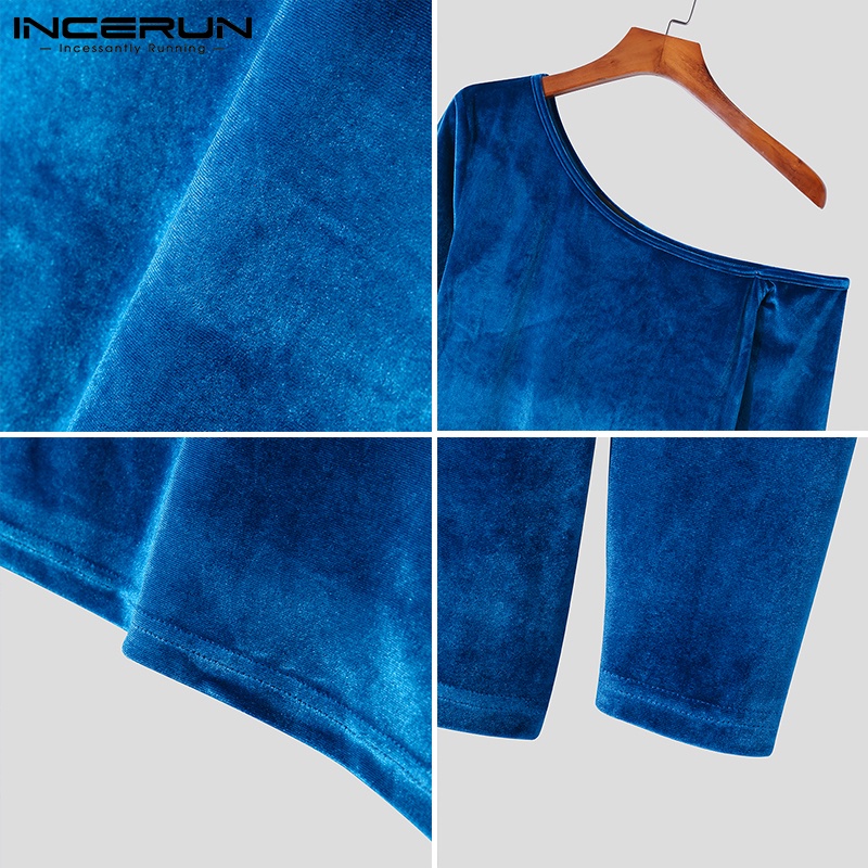 Áo nam INCERUN lệch vai màu trơn vải nhung mềm thời trang ấm áp mùa đông