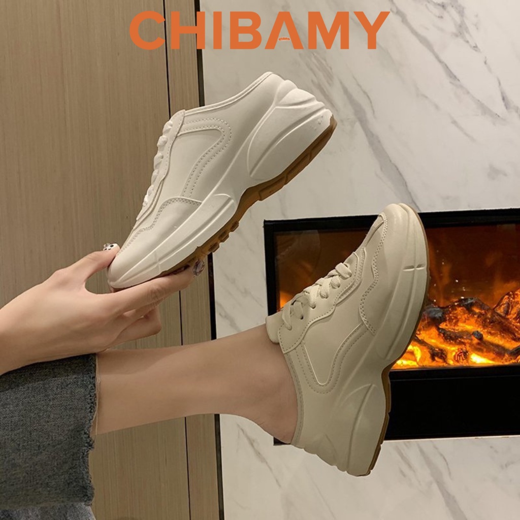 Sục thể thao nữ GC Trơn màu kem CHIBAMY, sục ullzang nữ độn đế 5cm form nhỏ