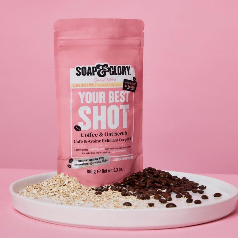 Tẩy da chết body cafe và yến mạch Soap & Glory Your Best Shot Coffee & Oat Scrub 180g