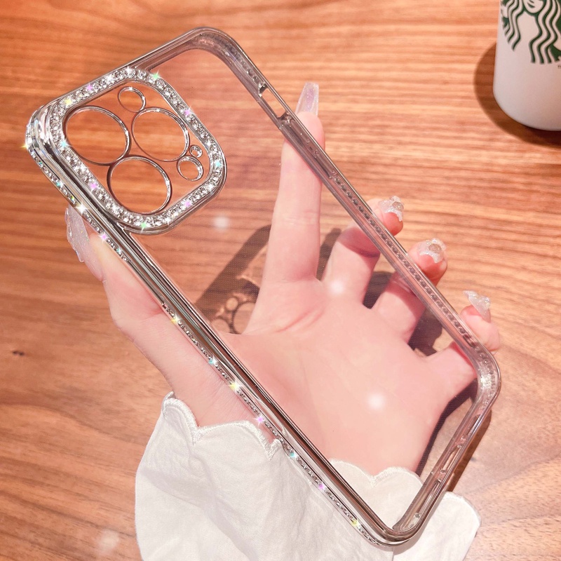 Ốp Điện Thoại TPU Mềm Trong Suốt Mạ Điện Đính Đá Cho iPhone 13 12 Pro Max 11 Pro Max 13pro