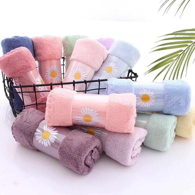 Khăn tắm khổ lớn 50*100cm thêu hoa cúc xinh xắn