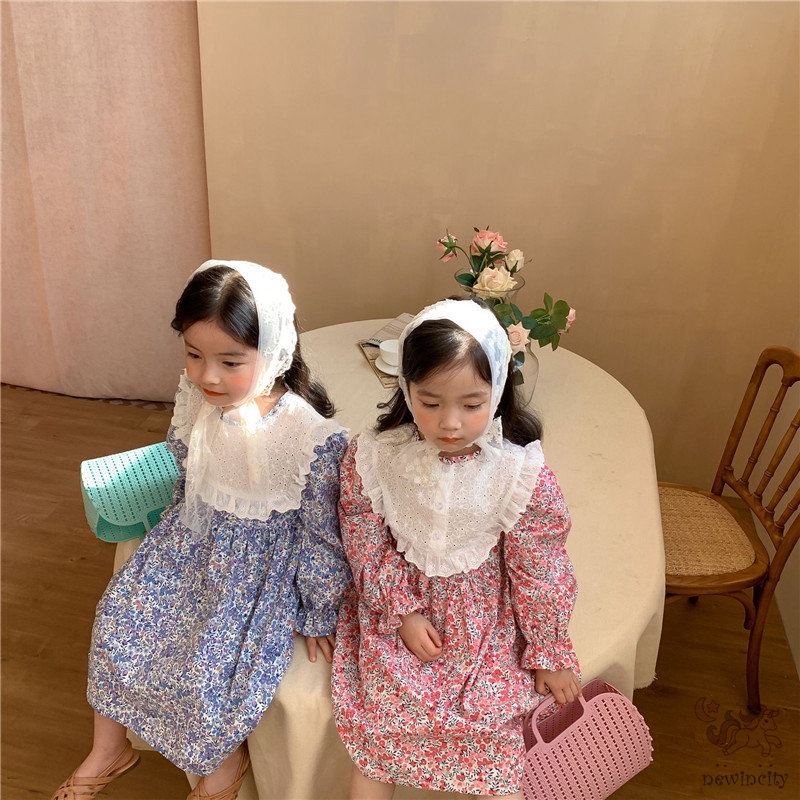Đầm Công Chúa Tay Phồng Dài Phối Ren Hoa Phong Cách Hàn Quốc Thời Trang Mùa Thu Cho Bé Gái