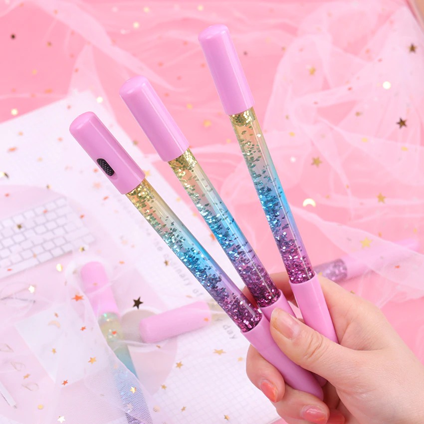 Bút viết mực gel đầu 0.5mm tích hợp đèn LED họa tiết kim tuyến