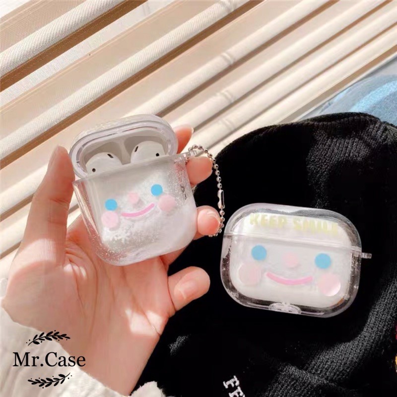 Case Airpods 1/2 Pro Vỏ Ốp Đựng Tai Nghe Mặt Cười Long Lanh Bling Bling Kim Tuyến