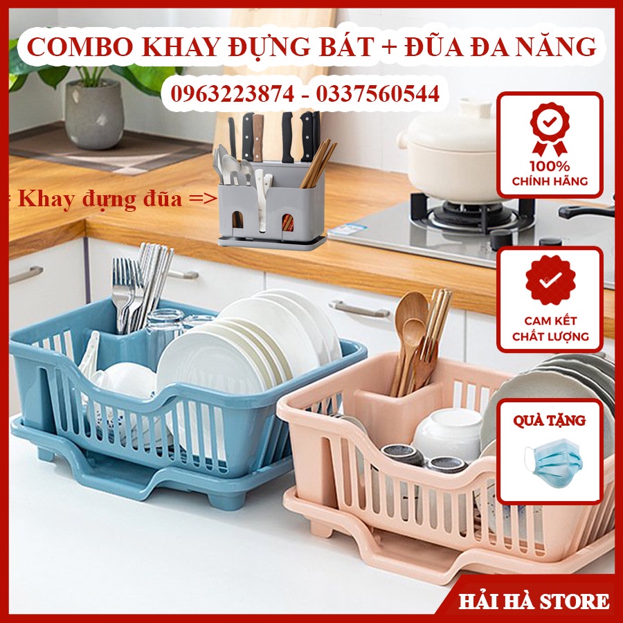 Rổ Úp Bát - Khay Kệ Đựng Chén Bát Dĩa Đũa Muỗng Có Khay Hứng Nước Tiện Lợi