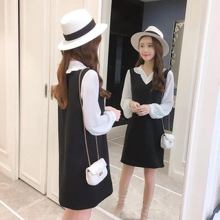 Váy bầu đen phối tay trắng
