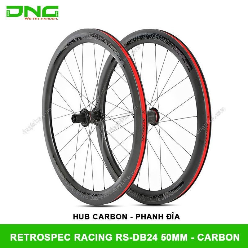 Vành bộ xe đạp đua Carbon Retrospec Racing RS-DB24 50mm hub carbon phanh đĩa