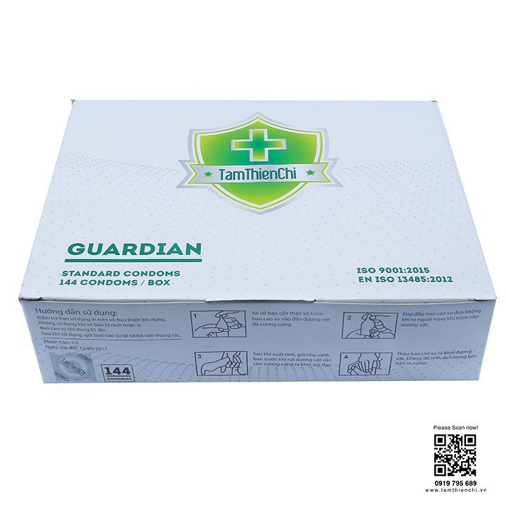 [Chính Hãng] Bao cao su Tâm Thiện Chí Guardian mỏng trơn hộp 144 cái xịn