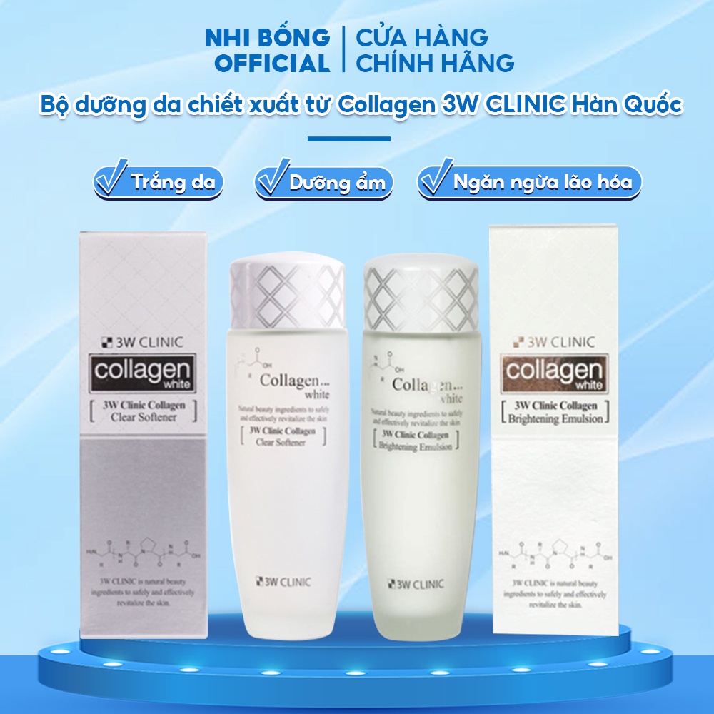 Bộ Trắng Da - Bộ Dưỡng Da Chiết Xuất Từ Collagen 3w Clinic Hàn Quốc [NƯỚC HOA HỒNG + SỮA DƯỠNG]