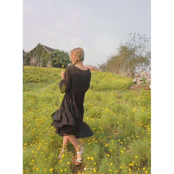 Váy nữ babydoll đi học đi chơi  thiết kế tầng thường layering dress caocaobycaochen 2 màu đen trắng có bigsize