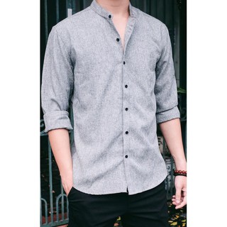 ÁO SƠ MI CỔ TÀU Màu Xám Tiêu,Áo Sơ Mi Đũi Xước Cổ Tàu Hot Nhất yenthu