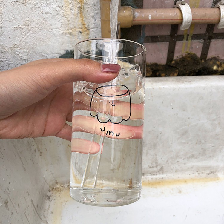 Ly thủy tinh trong suốt 400ml kèm ống hút