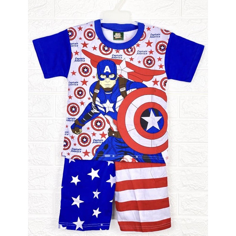 Bộ quần áo tay ngắn in hình người nhện/Captain America cá tính cho bé trai 1-9 tuổi