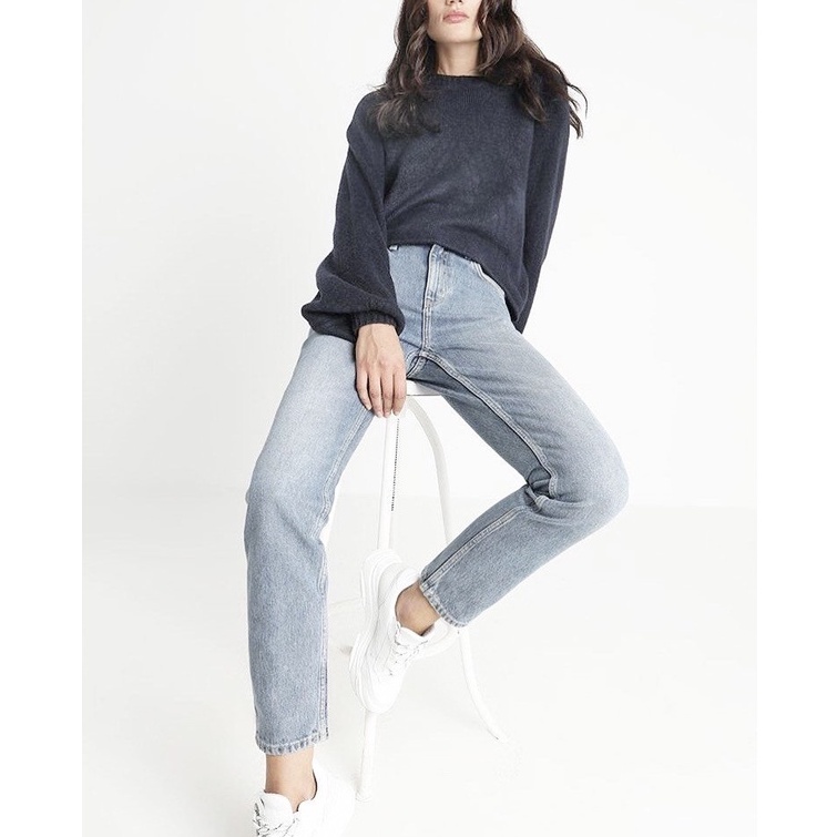 Quần Mom Jeans Nữ Lưng Cao Form Dáng Baggy Màu Xanh Blue Quần Wash Đùi M-02E