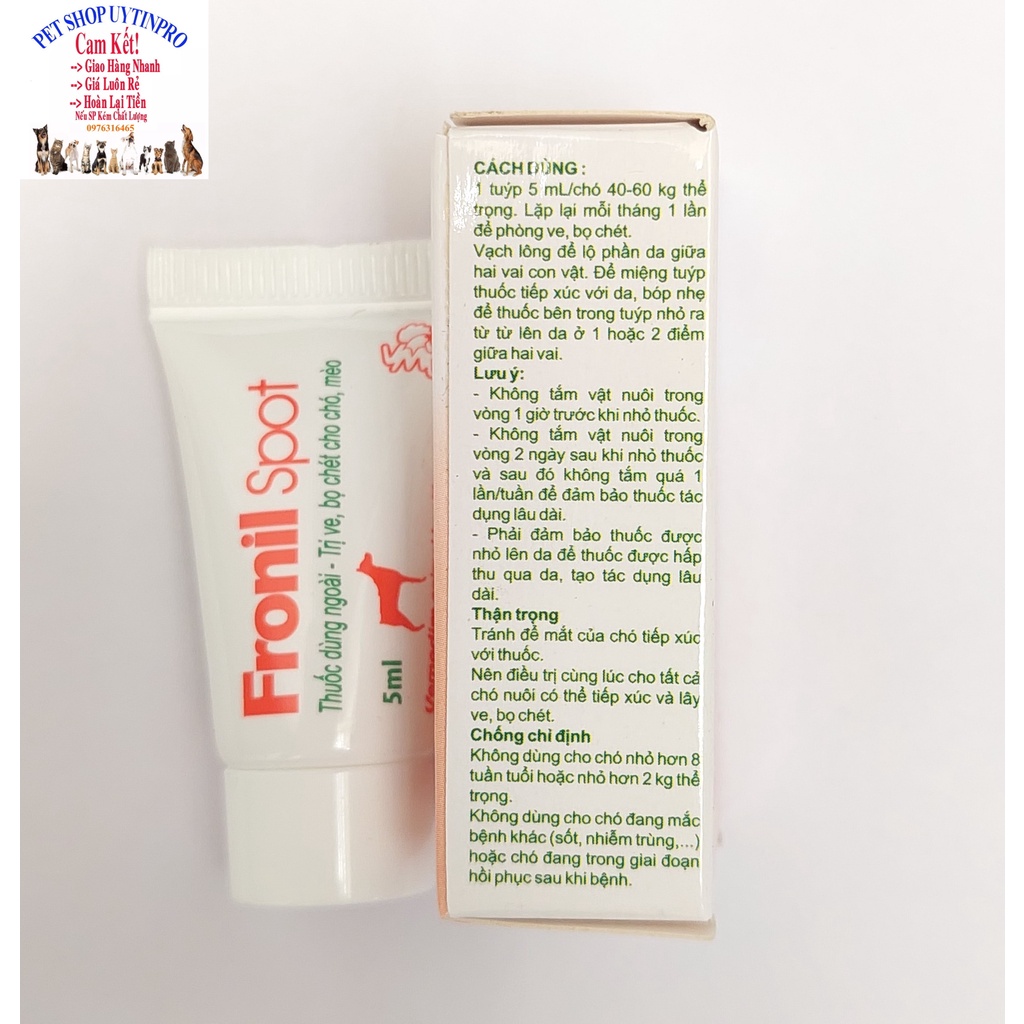 Tuýp nhỏ gáy cho Chó Mèo Fronil Spot Tuýp 5ml Trị ve, rận, bọ chét Sản xuất tại Vemedim Việt Nam