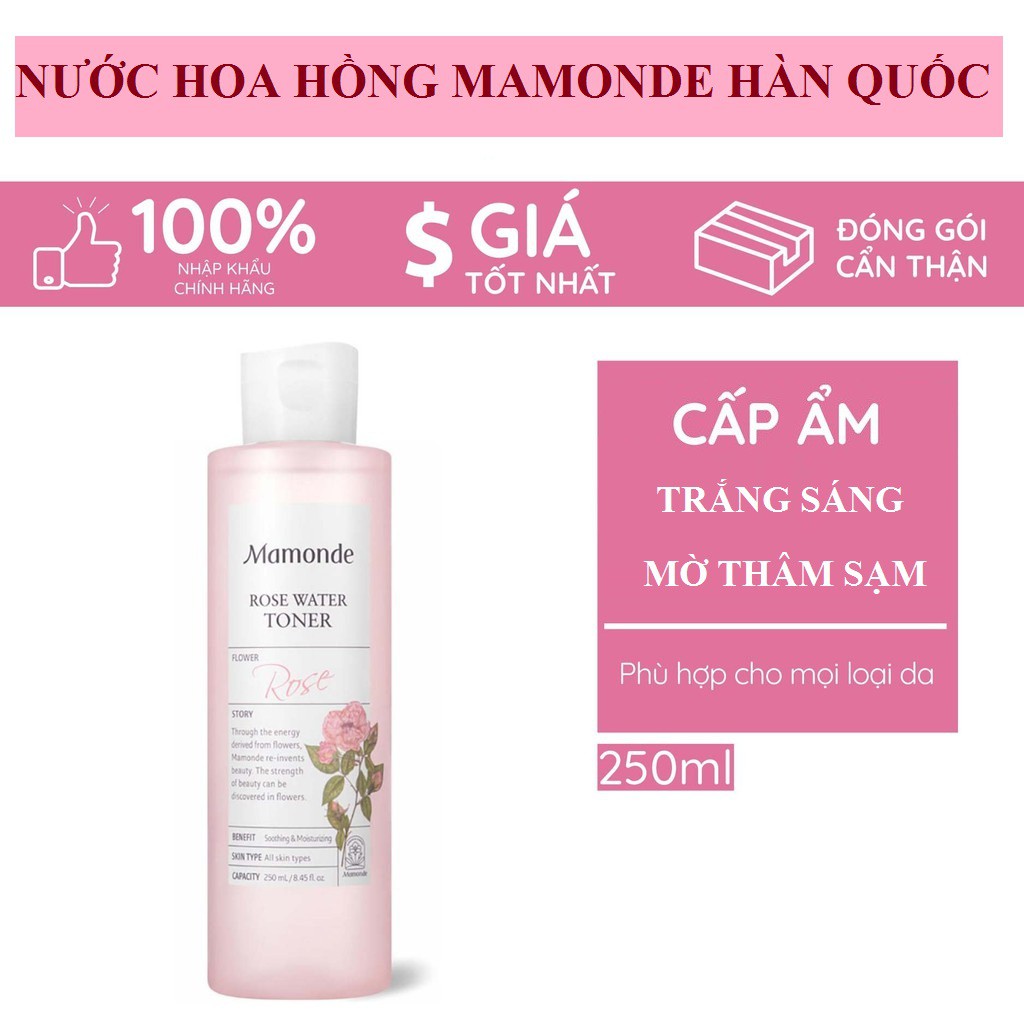 Nước hoa hồng sáng da mờ thâm Mamonde Rose Water Toner 250ml mẫu mới