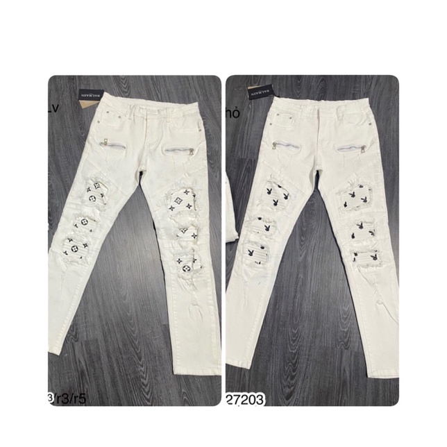 Quần Jeans Nam Amiri Trắng Hai Khoá Hông Cực Đẹp - Quần Jeans Trắng Amiri Vá Hình Cực Đẹp