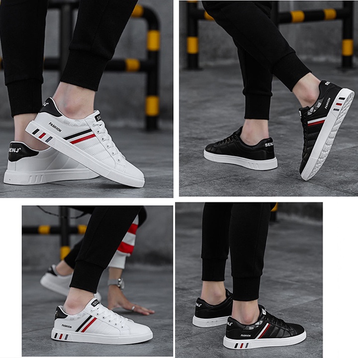 Giày Nam Sneaker Bằng Da Mềm Mịn Form Gọn Ôm Chân Tặng Kèm Đồng Hồ Nam