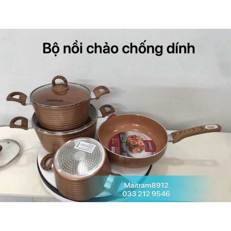 Bộ nồi, chảo Ceramic chống dính Sunhouse SHG2004MCA, đáy từ, dùng được bếp từ (có bán lẻ)