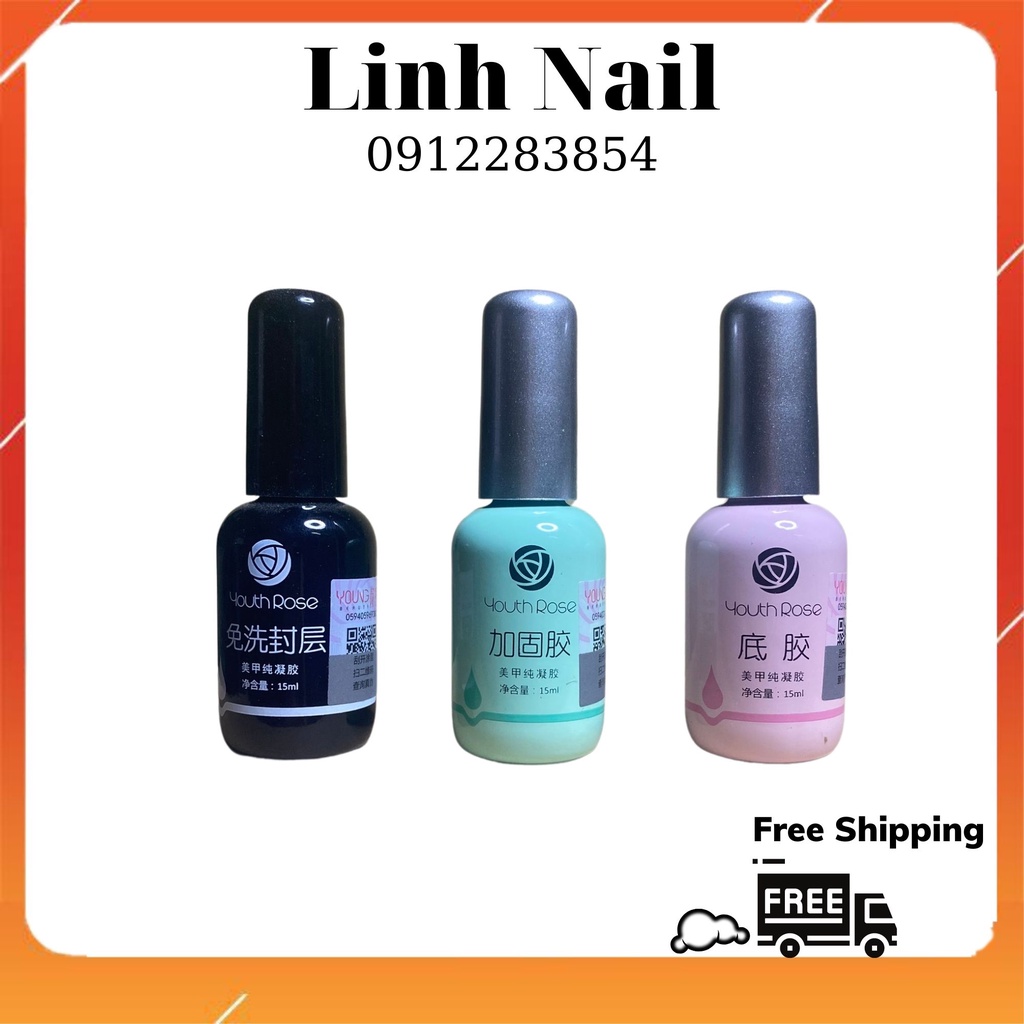 Bộ 3 Base - Top - Cứng Móng Hoa Hồng 15ml - Đồ Nail Chuyên Dụng.Hàng Loại 1