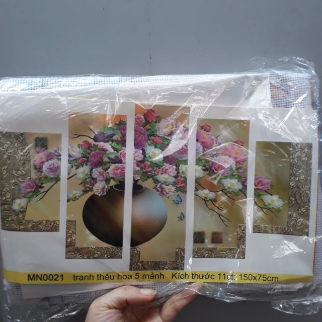 Tranh thêu chữ thập hoa mẫu đơn mn0021 150x75cm
