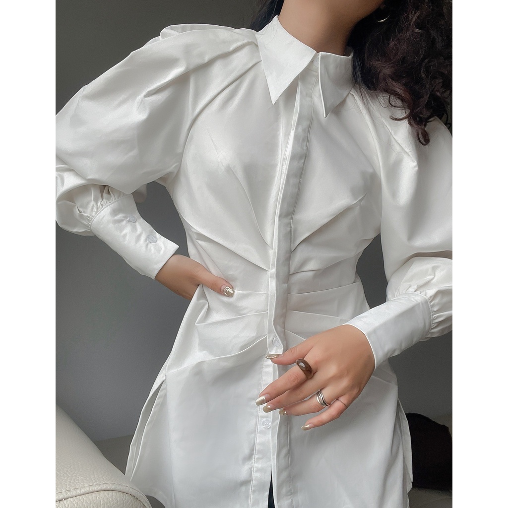 [Mã LT50 giảm 50K đơn 150K] Áo sơ mi nữ thiết kế Emma Shirt SMI008 chiết eo trendy, sang chảnh - Uni By Heart | BigBuy360 - bigbuy360.vn