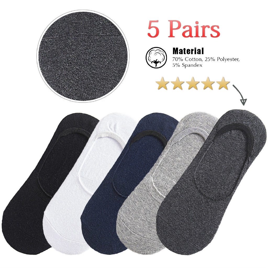 5 Đôi tất cotton cổ thấp chống trơn trượt thời trang cho nam khi mang giày lười
