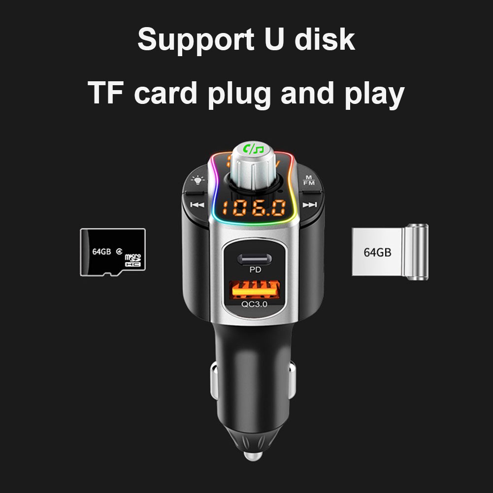 Củ Sạc Trên Ô Tô Không Dây Bluetooth Fm Mp3 Radio Adapter Qc3.0 Usb