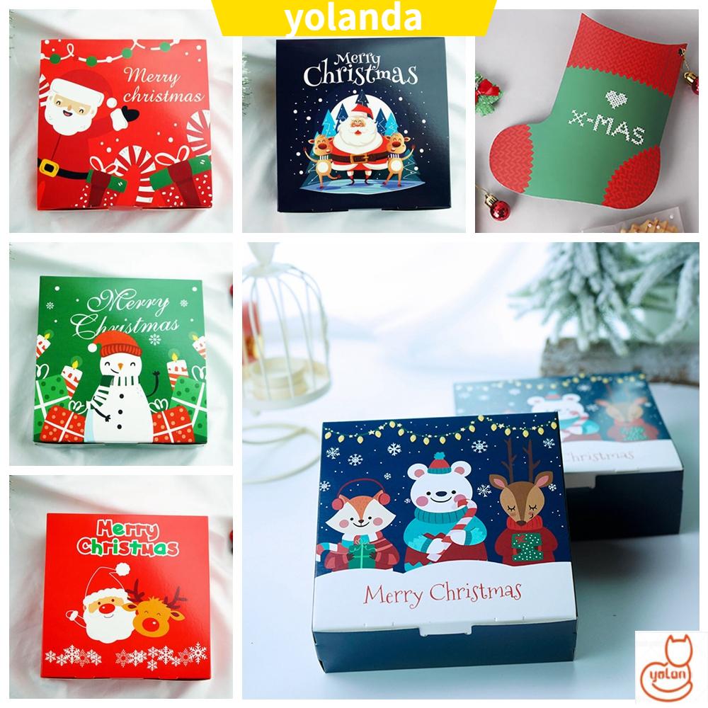 ☆YOLA☆ 1/3/5Pcs Gifts Packaging Christmas Gift Boxes Gift For Friend Santa Claus Favours Sweet Biscuit Candy Cookie Box Party Decor Snowman Printed Deer Merry Christmas