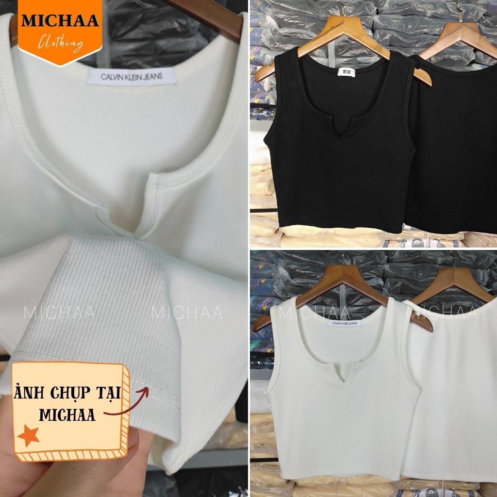 Áo Croptop Ba Lỗ XẺ CỔ CHỮ V Nữ Thun Gân Kiểu Ôm Body Sexy Ulzzang - MICHAA