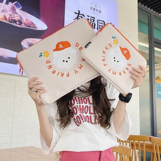 Túi Đựng Laptop Thêu Họa Tiết Hoạt Hình Phong Cách Hàn Quốc