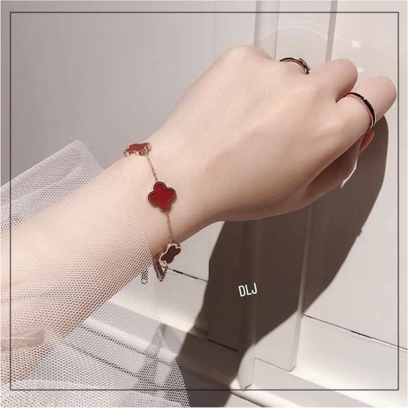 Lắc tay cỏ 4 lá xi vàng hồng cao cấp