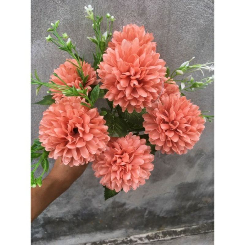 Hoa giả_Cụm hoa cúc xù 7 bông,bông to 6-7cm
