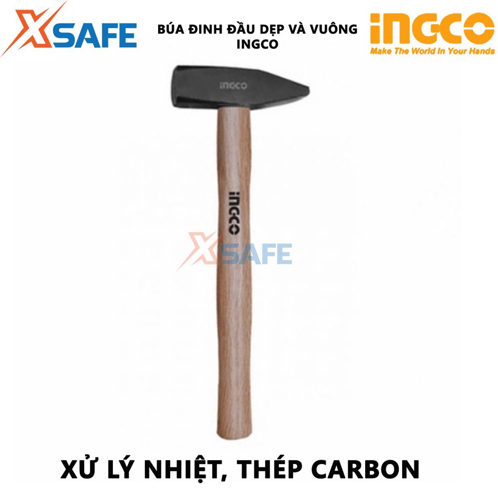 Búa đinh đầu dẹp và vuông cán gỗ INGCO Búa cầm tay trọng lượng 300g-1kg, cán gỗ cứng, đầu búa hợp kim cao cấp rắn chắc