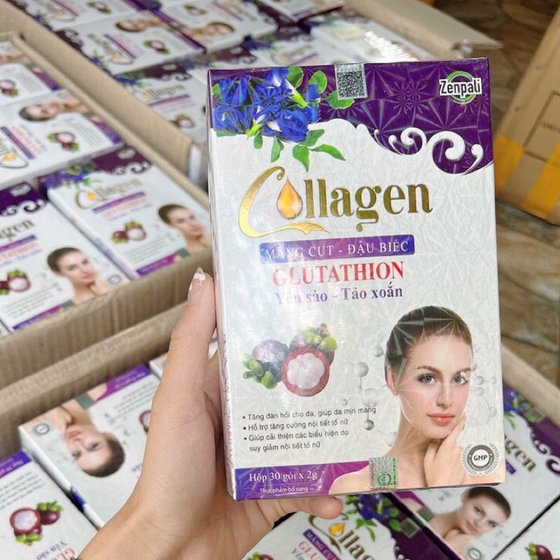 [CHÍNH HÃNG 100%] Collagen Zenpali Măng cụt Đậu biếc - Cốm uống đẹp da hộp 30 gói