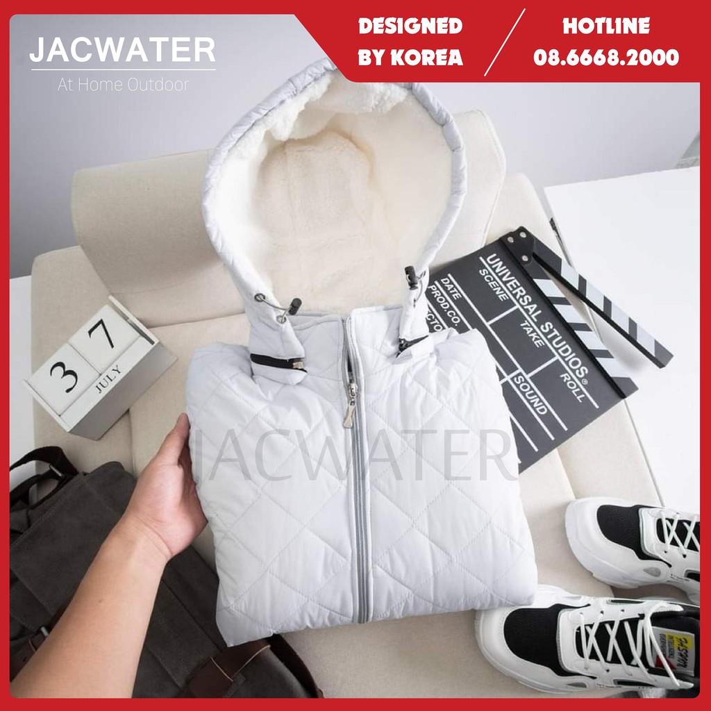 Áo phao trần trám nam chống nước, vải bông lót lông cừu màu trơn phong cách Hàn Quốc JACWATER V555 #4