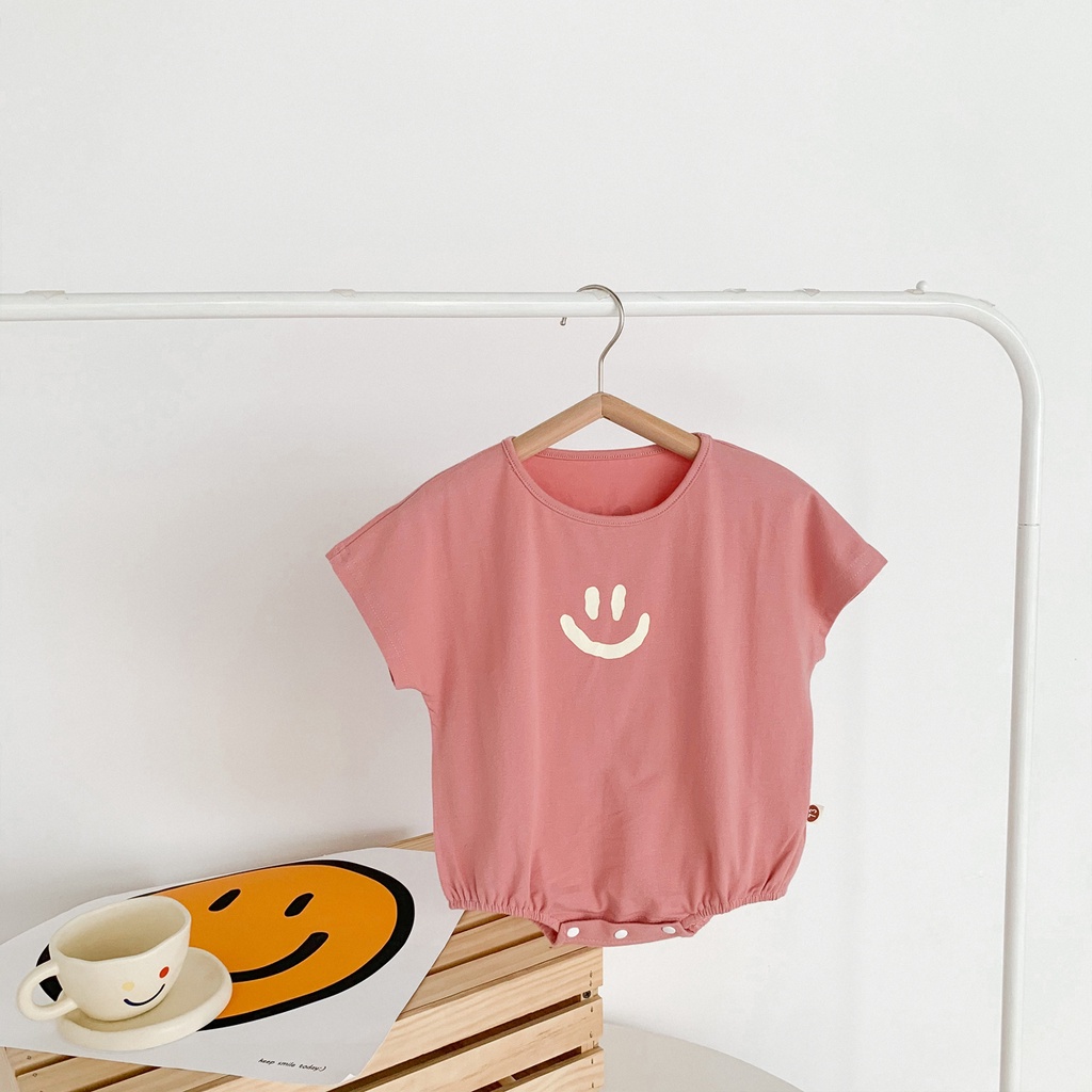 Áo liền quần in họa tiết mặt cười thời trang mùa hè đáng yêu dành cho trẻ sơ sinh